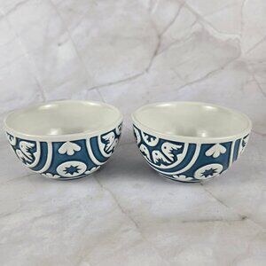Set of 2 Small Turkish Bowls Blue white Embossed Ceramic Trinkets Food Safe